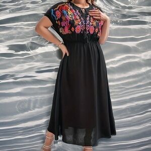 Source Unknown Pink and Black Dolman Sleeve Maxi Dress